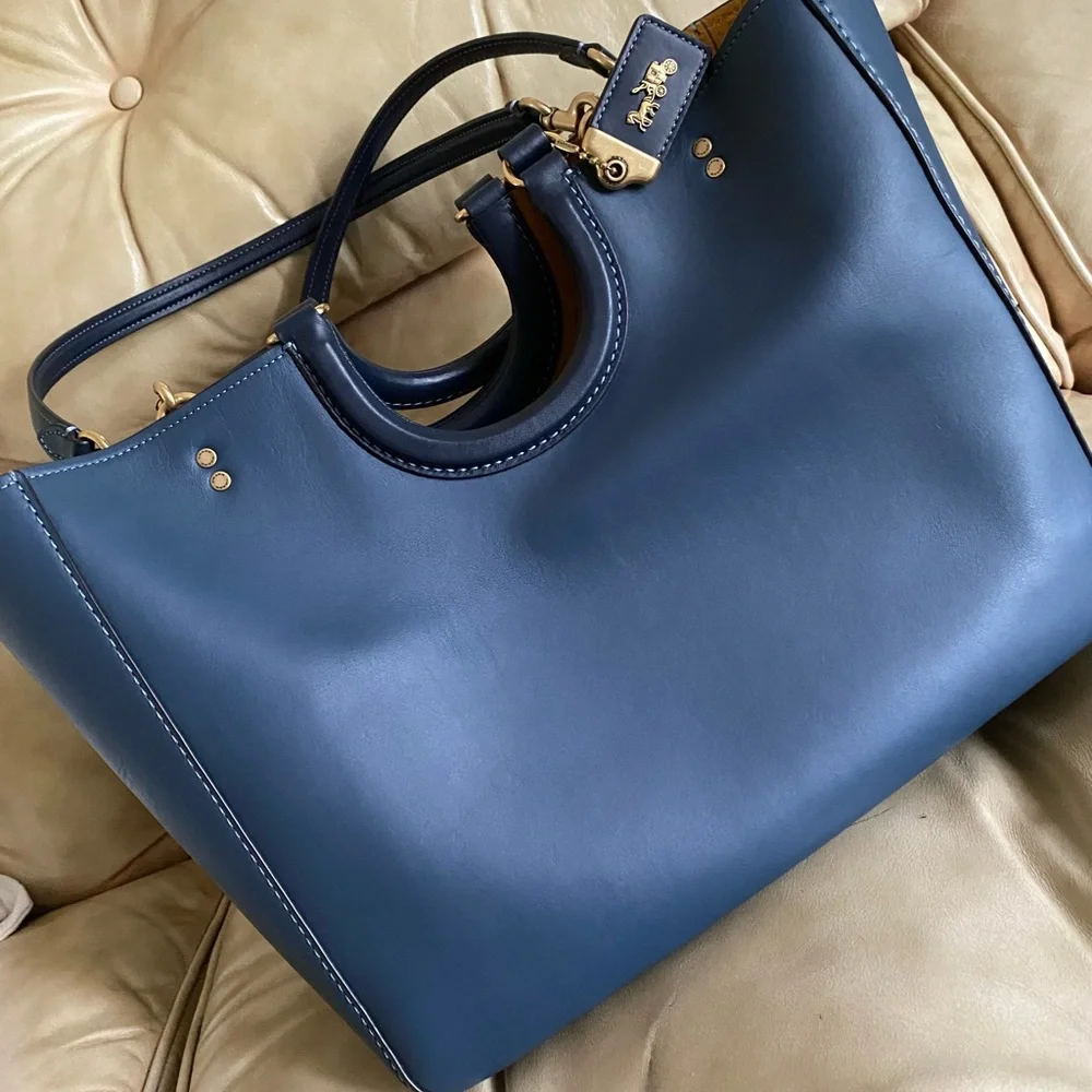 LKNW Coach Rae XL Tote Satchel Glove Tanned Denim Leather Rare Find! - Picture 3 of 16